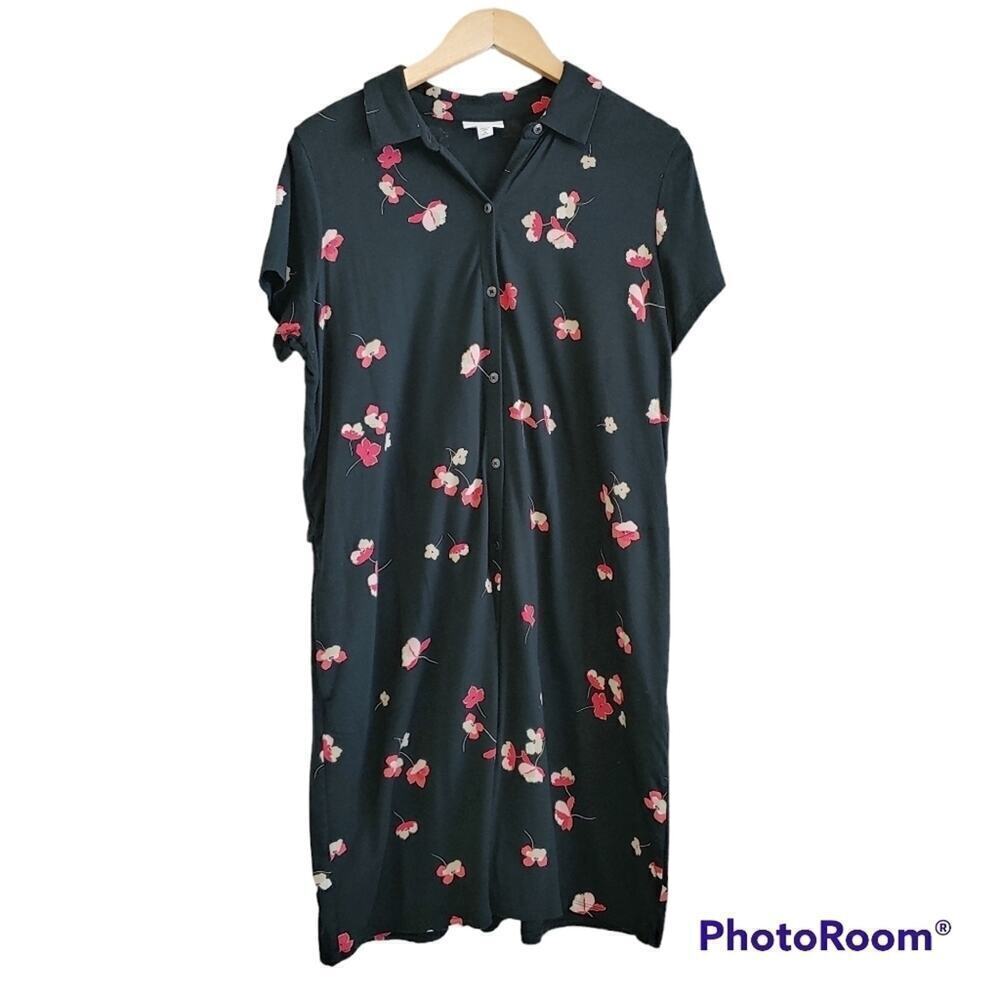 J. Jill Floral Button Front Shirt Dress Sz MP